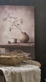 Canvas schilderij landelijke stijl 70x50 cm – wanddecoratie met kruik en tak