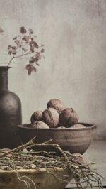 Canvas schilderij landelijke stijl 70x50 cm – stilleven kruik en noten - Afbeelding 2