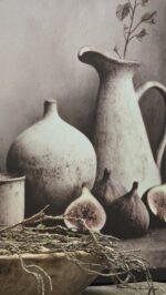 Canvas schilderij 70x50 landelijk vijgen – wanddecoratie stilleven kruik - Afbeelding 2