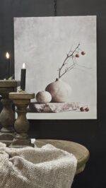 Canvas schilderij 50x40 landelijk kruik besjes – wanddecoratie stilleven