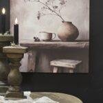 Canvas schilderij 50x40 landelijk kruik tafel – wanddecoratie stilleven