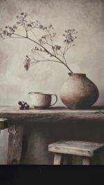 Canvas schilderij 50x40 landelijk kruik tafel – wanddecoratie stilleven - Afbeelding 2