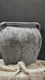 Landelijke kruik met oren grijs – stoere pot met handgrepen - Afbeelding 3