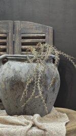 Landelijke kruik met oren grijs – stoere pot met handgrepen