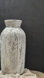 Landelijke vaas crème grijs hoog – stoere kruik pot sober - Afbeelding 2
