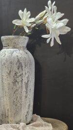 Landelijke vaas crème grijs hoog – stoere kruik pot sober - Afbeelding 4