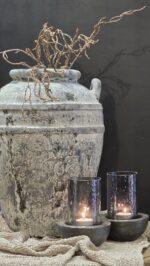 Landelijke kruik crème grijs – grote pot vergrijsde look stoer