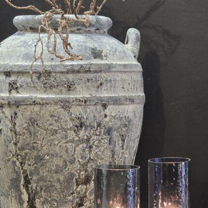 Landelijke kruik crème grijs – grote pot vergrijsde look stoer