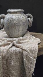 Landelijke kruik met oren crème grijs – kleine pot vergrijsde look - Afbeelding 2