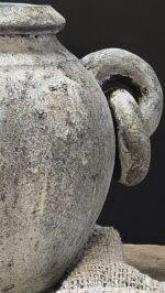 Landelijke kruik met oren crème grijs – kleine pot vergrijsde look - Afbeelding 3