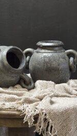 Landelijke kruik met oren bruin – kleine pot stoer en sober