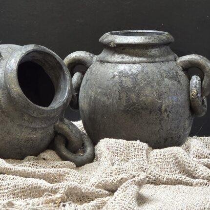 Landelijke kruik met oren bruin – kleine pot stoer en sober