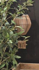 Solar hanglamp rattan luchtballon vlam effect 24 cm