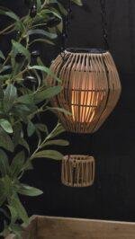 Solar hanglamp rattan luchtballon vlam effect 24 cm