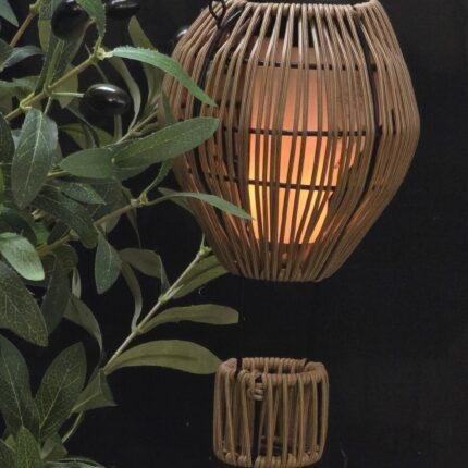 Solar hanglamp rattan luchtballon vlam effect 24 cm