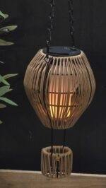 Solar hanglamp rattan luchtballon vlam effect 24 cm