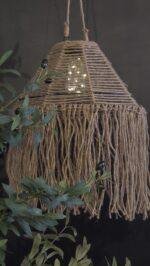 Hanglamp touw landelijk – macramé lamp met franjes