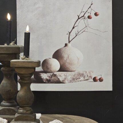 Canvas schilderij 50×40 landelijk kruik besjes – wanddecoratie stilleven