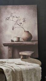 Canvas schilderij landelijke stijl 70×50 cm – wanddecoratie met kruik en tak foto 2