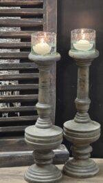 Houten baluster kandelaar antraciet 40 cm foto 4