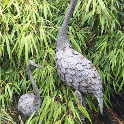 Landelijke reiger tuinornament grijs