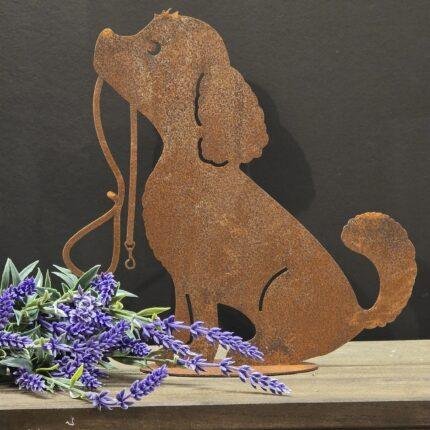 Metalen Roestige Hond met Lijn Tuindecoratie 26 cm