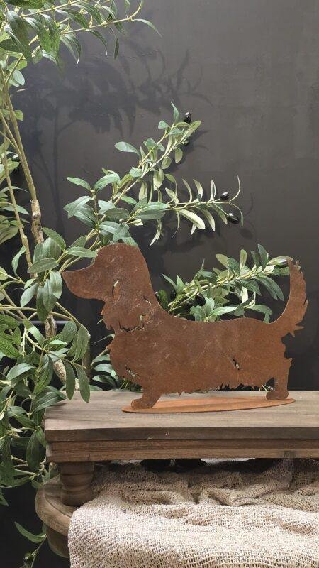 Metalen Roestige Teckel Tuindecoratie 42 cm