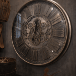 Industriële Wandklok Zilver 70 cm – Grote Klok met Tandwielen