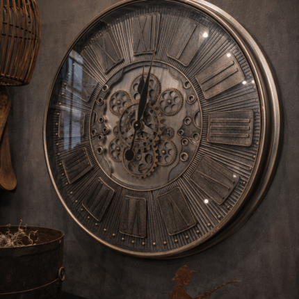 Industriële Wandklok Zilver 70 cm – Grote Klok met Tandwielen