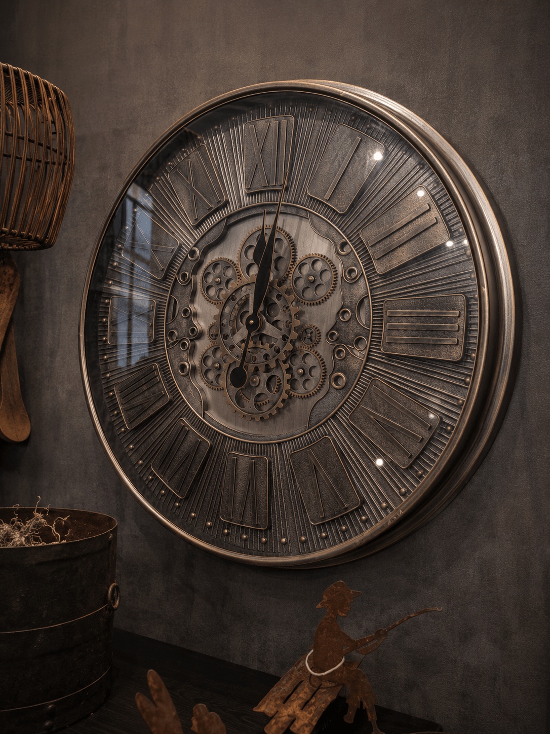 Industriële Wandklok Zilver 70 cm – Grote Klok met Tandwielen Industriële Wandklok Zilver 70 cm – Grote Klok met Tandwielen