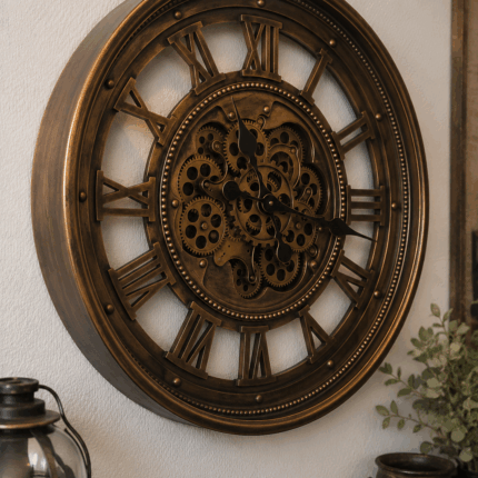 Wandklok Industrieel Brons 60 cm – Met Open Tandwielen