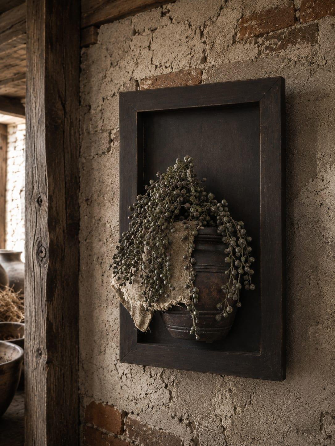 paneel hang Sfeerset Landelijk Paneel met Pot, Shabby Doek & Korte Kunst Dadeltak - Afbeelding 1