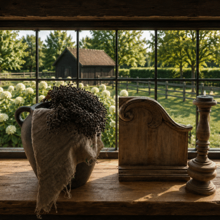 Sfeerset Raamluik met Kandelaar en Maxi Theelicht | Landelijke Decoratieset-06