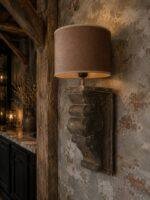 Wandlamp houten ornament en lampenkap - Afbeelding 2