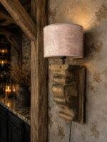 Wandlamp houten ornament en lampenkap - Afbeelding 3