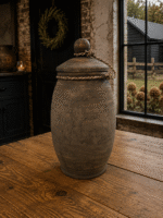 Grijze houten pot met ronde deksel - Afbeelding 2
