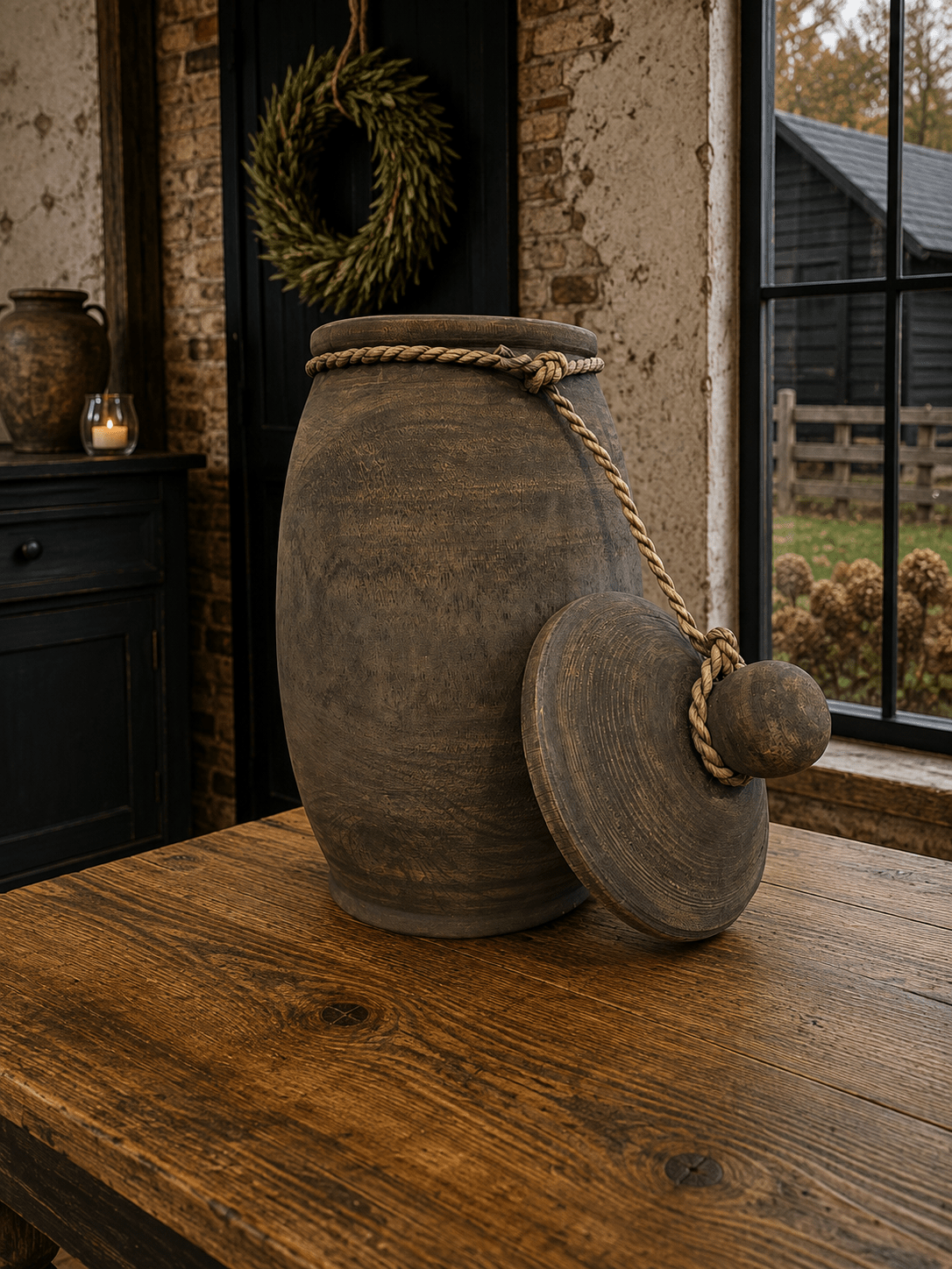 ChatGPT Image 2 aug 2026, 16_41_57 Grijze houten pot met ronde deksel - Afbeelding 1