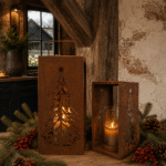 Roest lantaarn kerstboom – metalen windlicht in 2 maten