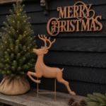 Roest metalen tuinsteker hert – landelijke kerstdecoratie voor buiten