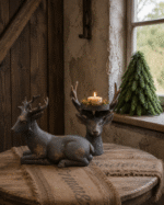 Liggend hert vintage bruin/grijs – landelijke kerstdecoratie