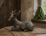 Liggend hert vintage bruin/grijs – landelijke kerstdecoratie - Afbeelding 2
