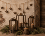 Gift lantaarn met strik – roestkleur – 4 maten
