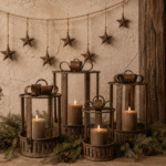 Gift lantaarn met strik – roestkleur – 4 maten