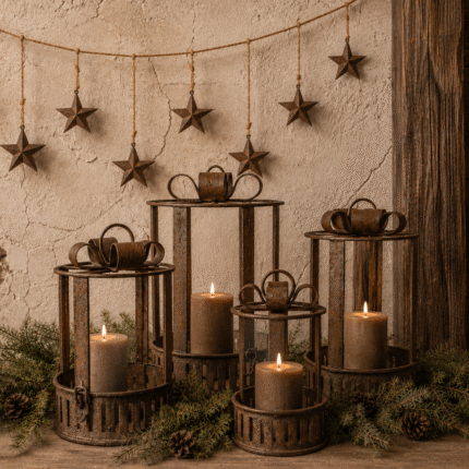 Gift lantaarn met strik – roestkleur – 4 maten