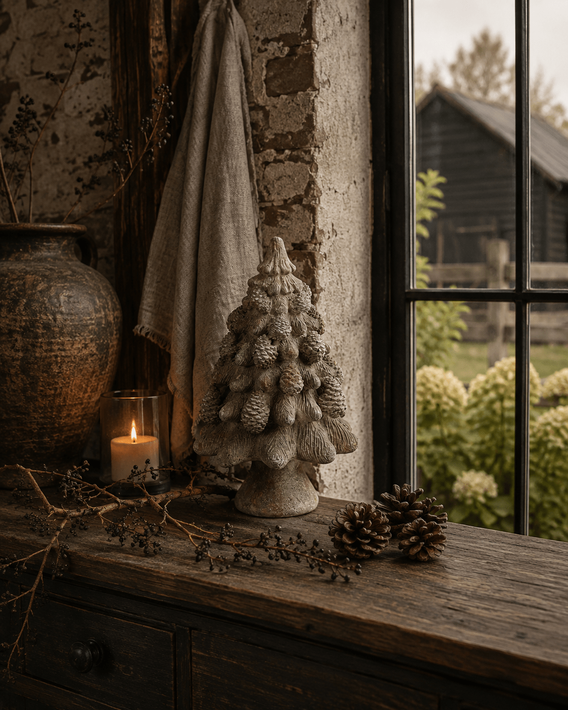 ChatGPT Image 3 aug 2026, 13_03_33 Decoratieve Dennenappelboom op Voet – Landelijke Kerstdecoratie - Afbeelding 1