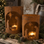 Kerststal windlicht roest – metaal