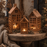 Roest metalen huisje windlicht – landelijke kerstdecoratie