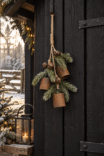 Roestige kerstbellen hanger met dennentakken | Landelijke kerstdecoratie