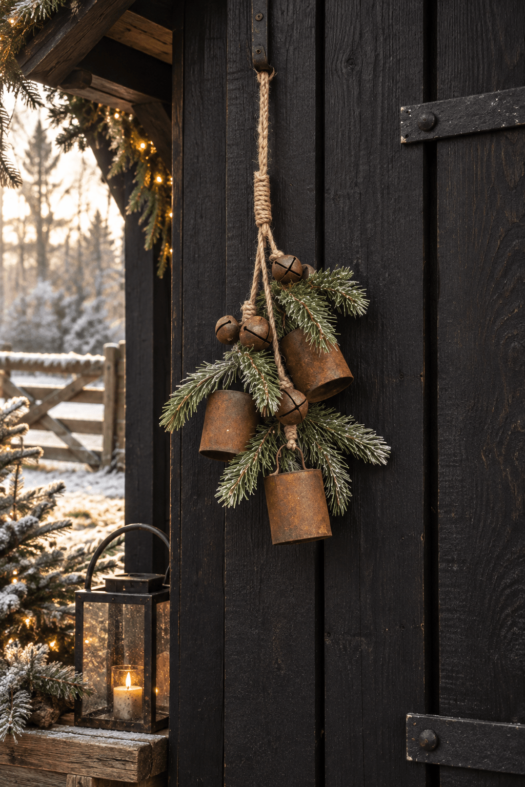 ChatGPT Image 16 sep 2026, 14_07_13 Roestige kerstbellen hanger met dennentakken | Landelijke kerstdecoratie - Afbeelding 1