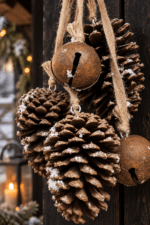 Kersthanger met dennenappels en roestige belletjes – Landelijke kerstdecoratie - Afbeelding 2